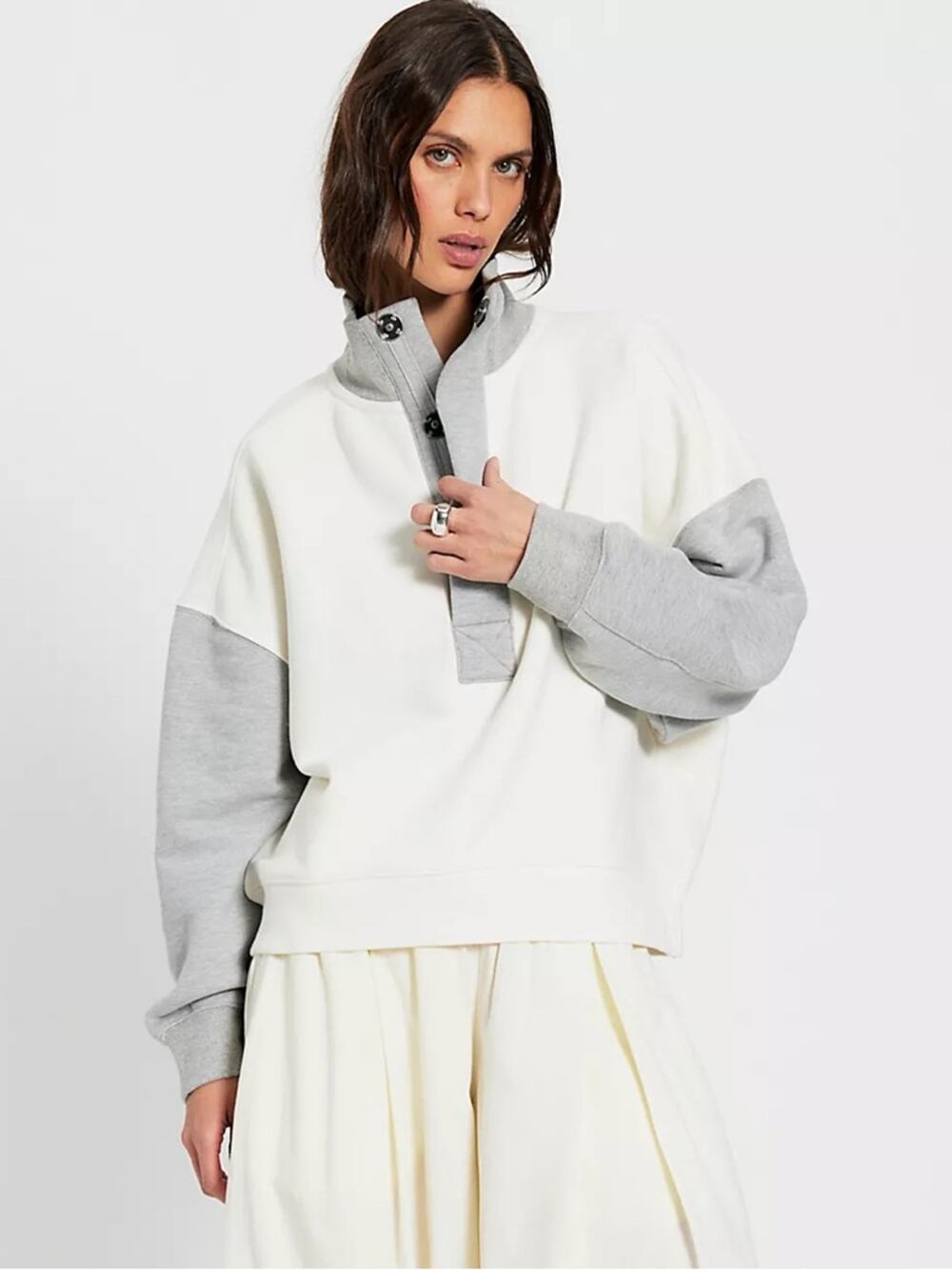 Free People Timeless Colorblock Pullover in Heather Grey Combo L